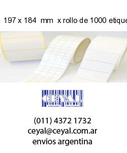 197 x 184  mm  x rollo de 1000 etiquetas x rollos de 5000 etiquet