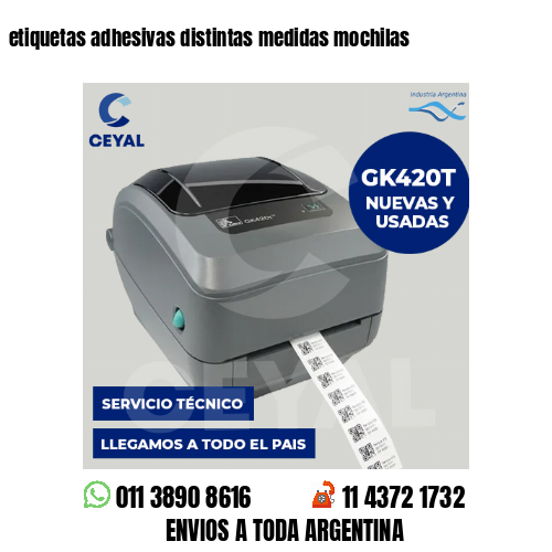 etiquetas adhesivas distintas medidas mochilas