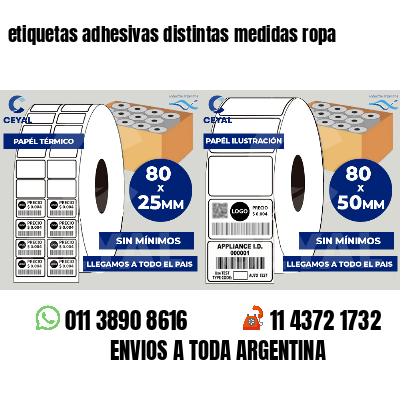etiquetas adhesivas distintas medidas ropa