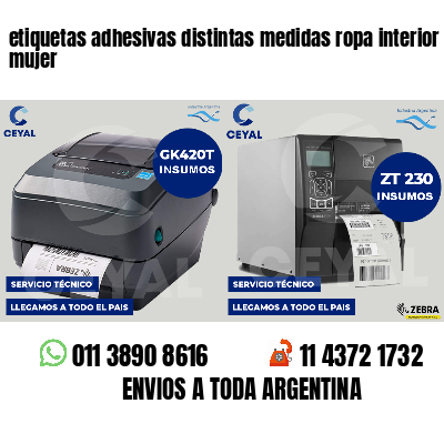 etiquetas adhesivas distintas medidas ropa interior mujer