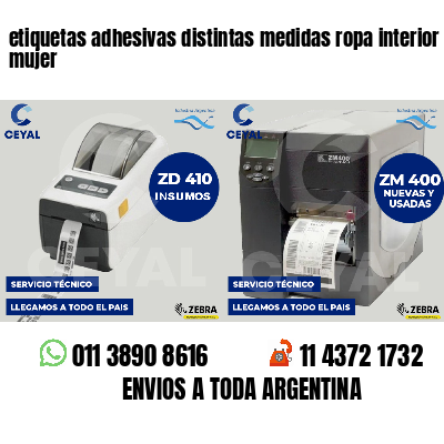 etiquetas adhesivas distintas medidas ropa interior mujer