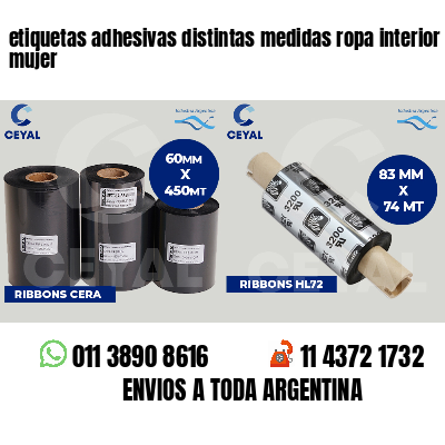 etiquetas adhesivas distintas medidas ropa interior mujer