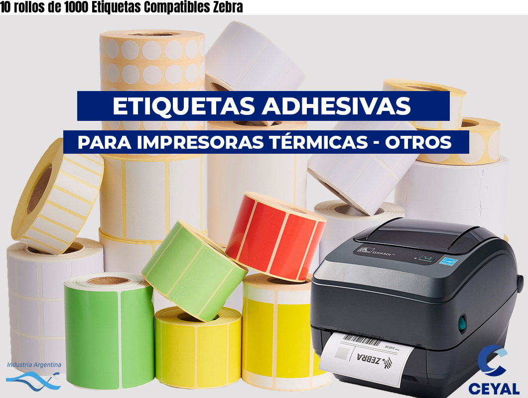 10 rollos de 1000 Etiquetas Compatibles Zebra