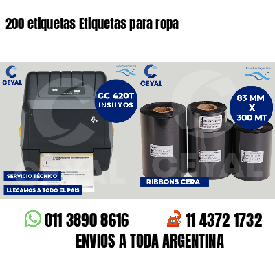 200 etiquetas Etiquetas para ropa