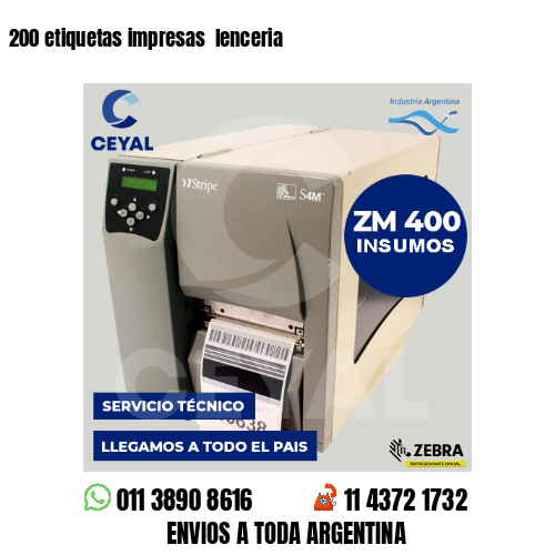 200 etiquetas impresas lenceria