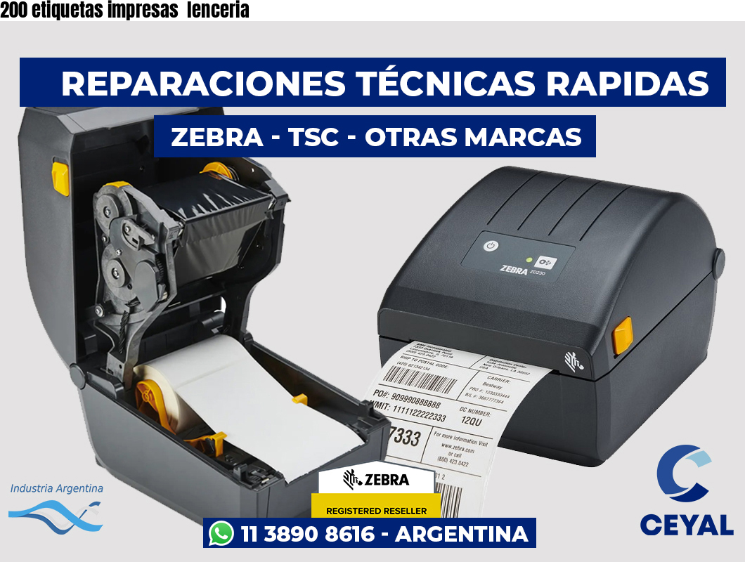 200 etiquetas impresas lenceria