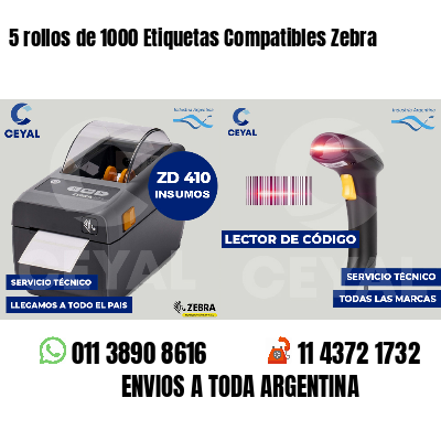 5 rollos de 1000 Etiquetas Compatibles Zebra
