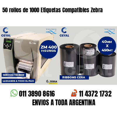 50 rollos de 1000 Etiquetas Compatibles Zebra