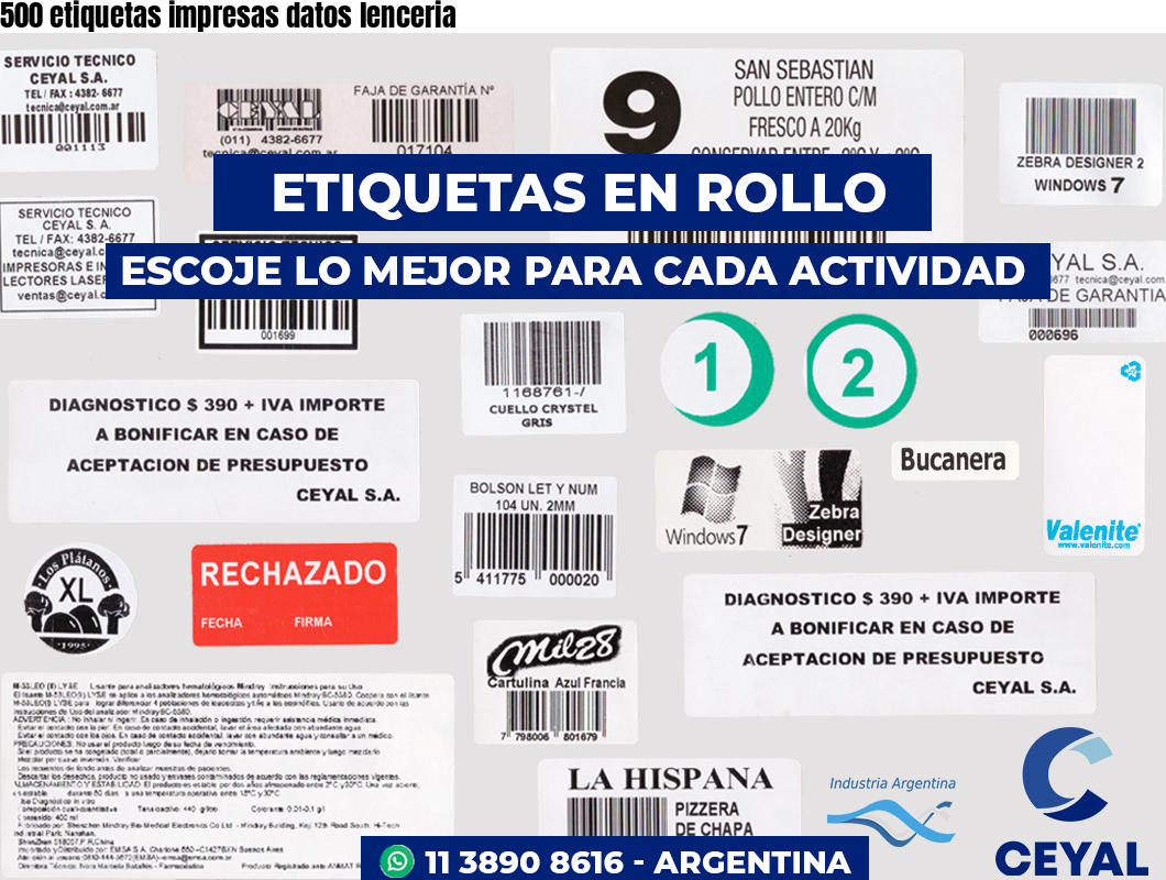 500 etiquetas impresas datos lenceria