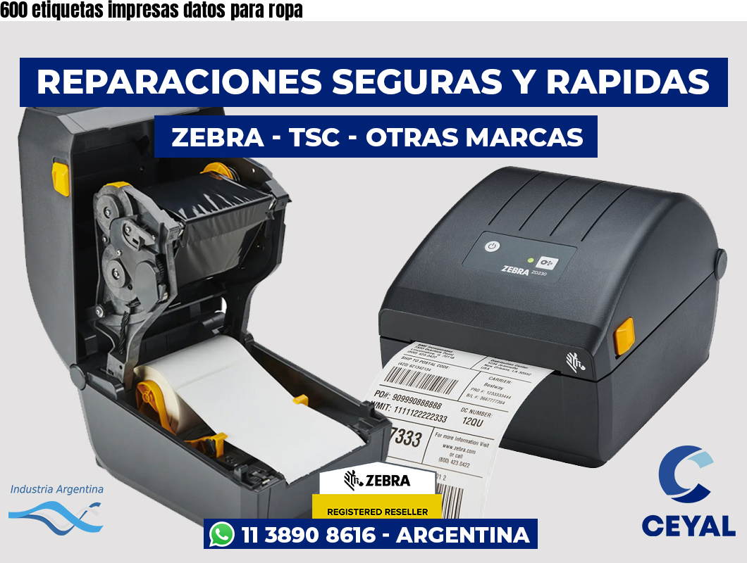 600 etiquetas impresas datos para ropa