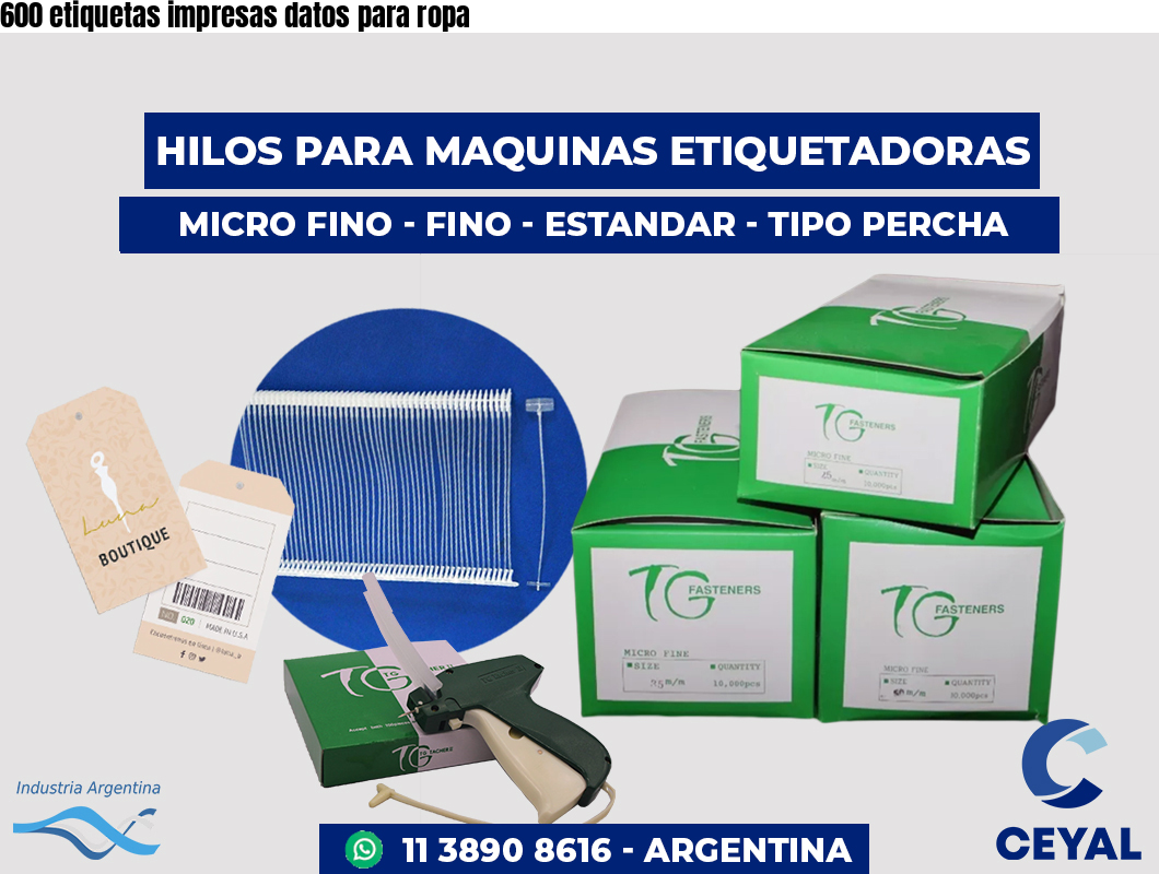 600 etiquetas impresas datos para ropa