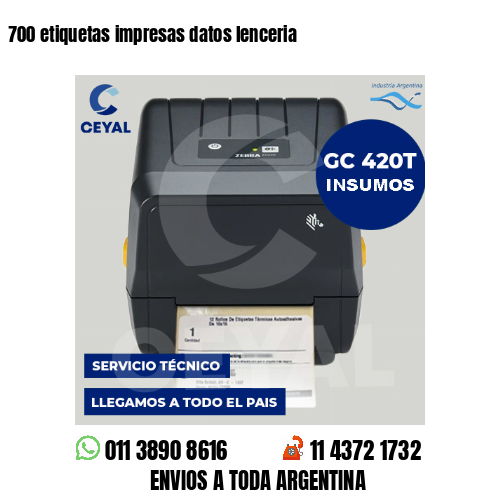 700 etiquetas impresas datos lenceria
