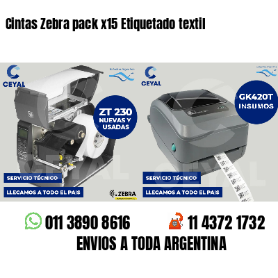 Cintas Zebra pack x15 Etiquetado textil