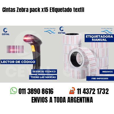 Cintas Zebra pack x15 Etiquetado textil