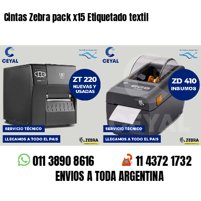 Cintas Zebra pack x15 Etiquetado textil