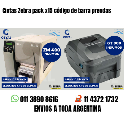 Cintas Zebra pack x15 código de barra prendas