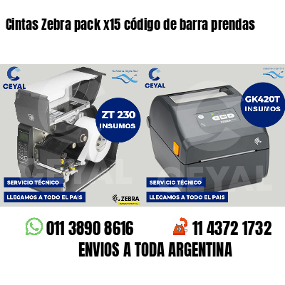 Cintas Zebra pack x15 código de barra prendas