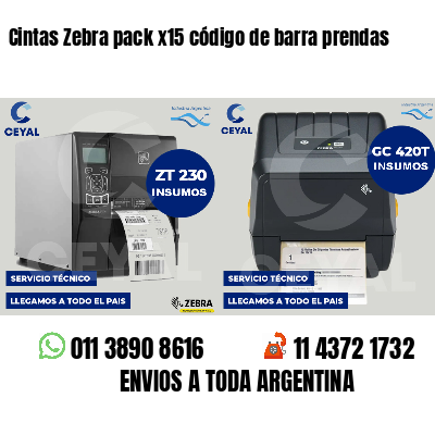 Cintas Zebra pack x15 código de barra prendas