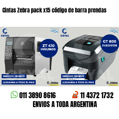 Cintas Zebra pack x15 código de barra prendas
