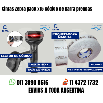 Cintas Zebra pack x15 código de barra prendas