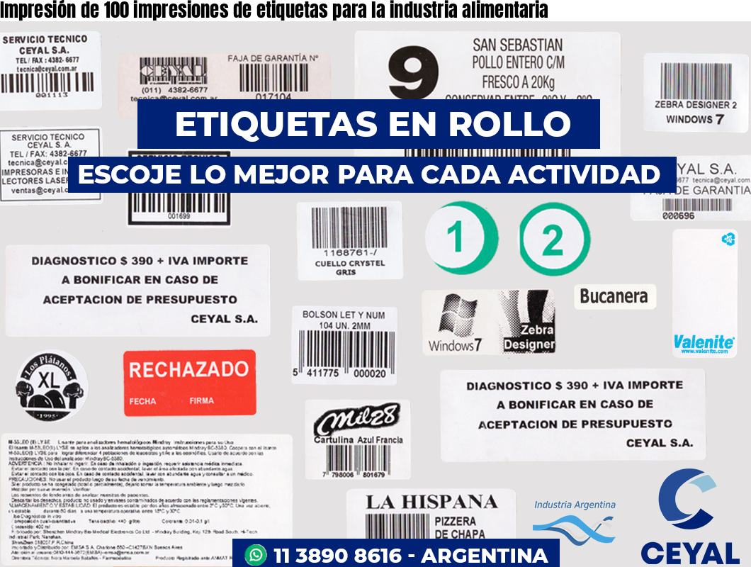 Impresión de 100 impresiones de etiquetas para la industria alimentaria