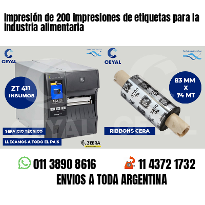 Impresión de 200 impresiones de etiquetas para la industria alimentaria