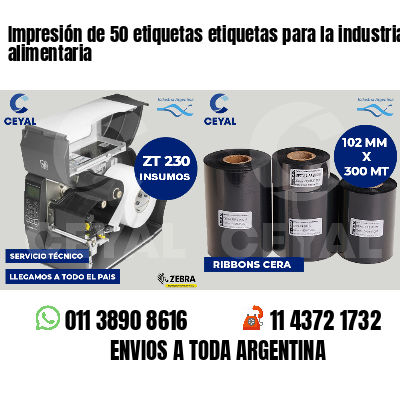 Impresión de 50 etiquetas etiquetas para la industria alimentaria