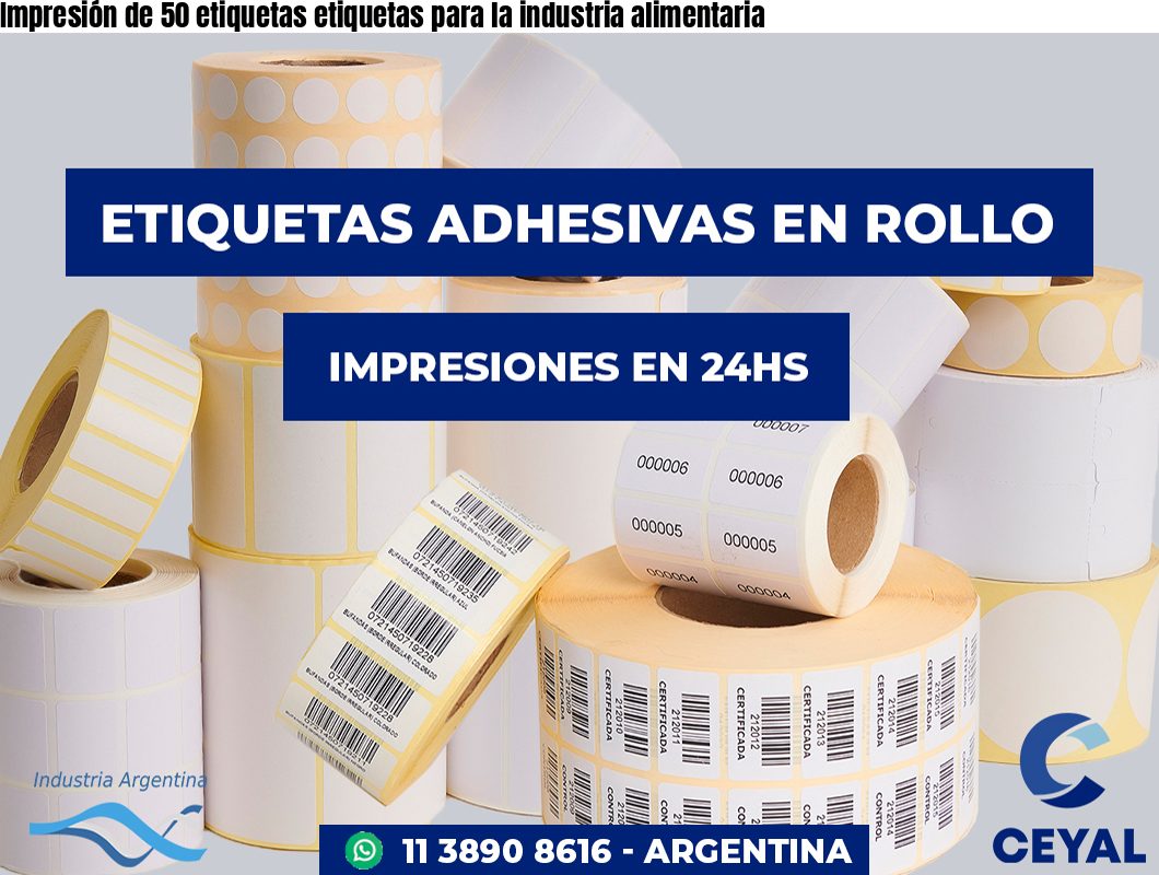 Impresión de 50 etiquetas etiquetas para la industria alimentaria