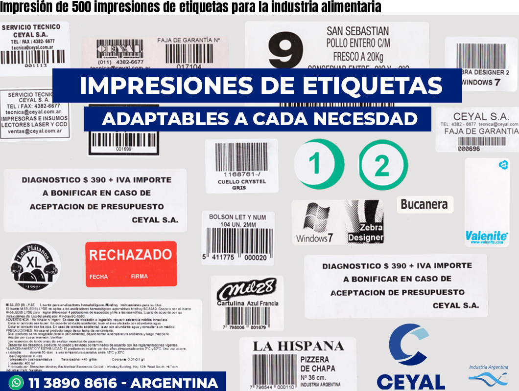 Impresión de 500 impresiones de etiquetas para la industria alimentaria