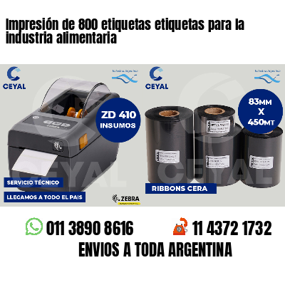 Impresión de 800 etiquetas etiquetas para la industria alimentaria