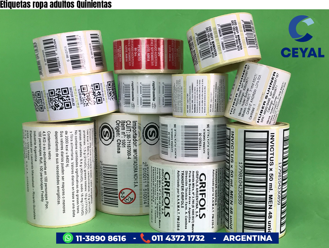 Etiquetas ropa adultos Quinientas