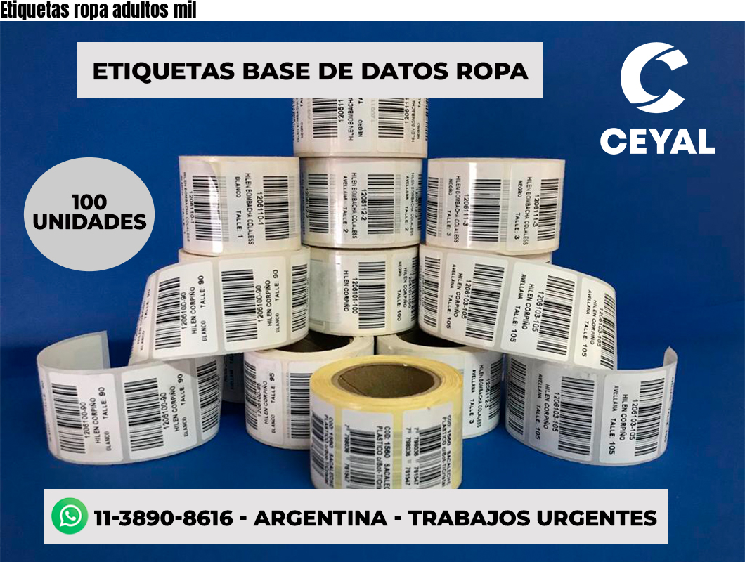 Etiquetas ropa adultos mil