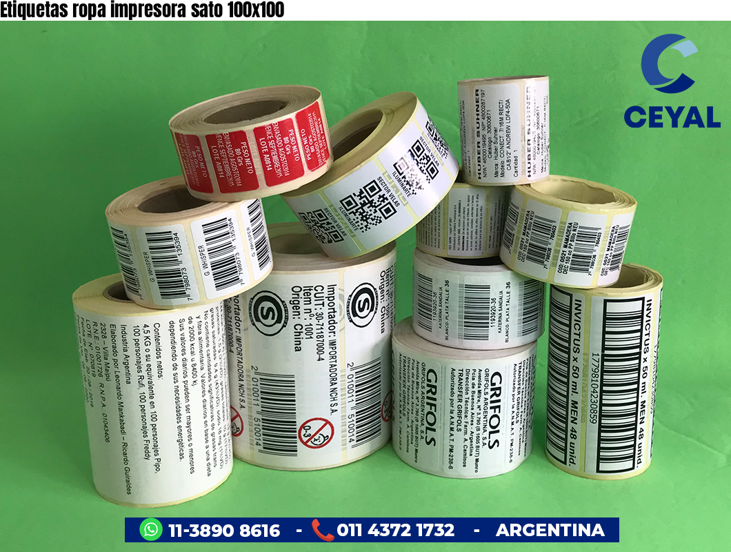 Etiquetas ropa impresora sato 100x100