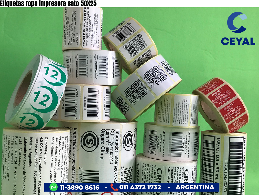 Etiquetas ropa impresora sato 50X25