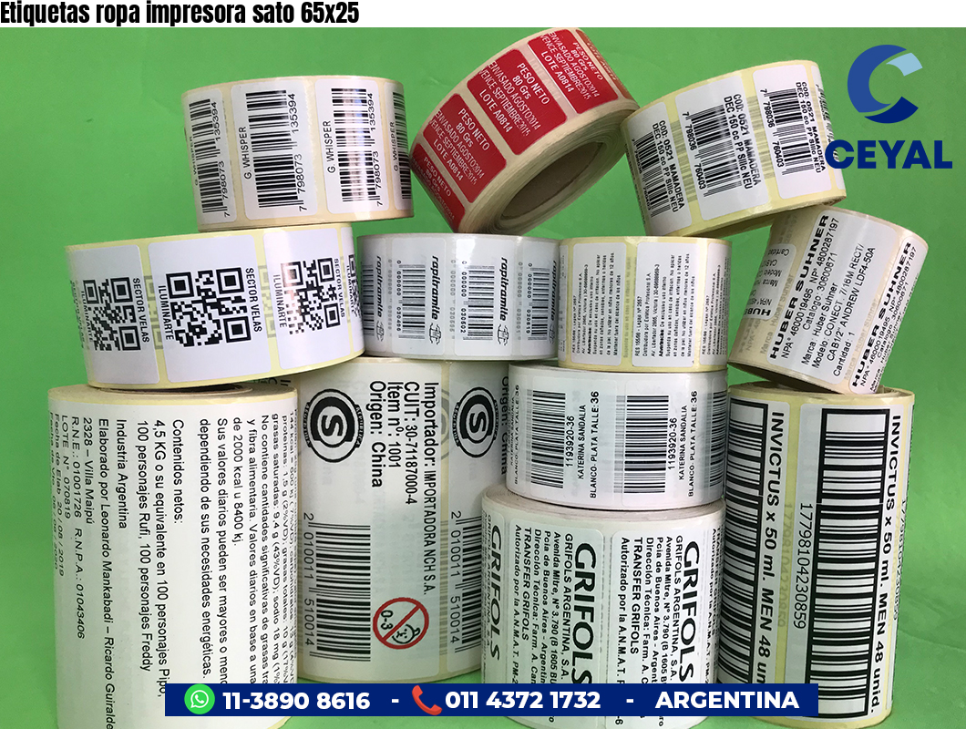 Etiquetas ropa impresora sato 65x25