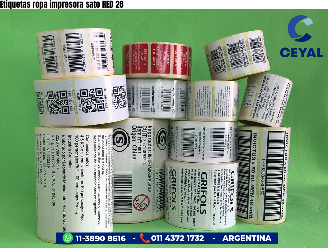 Etiquetas ropa impresora sato RED 28