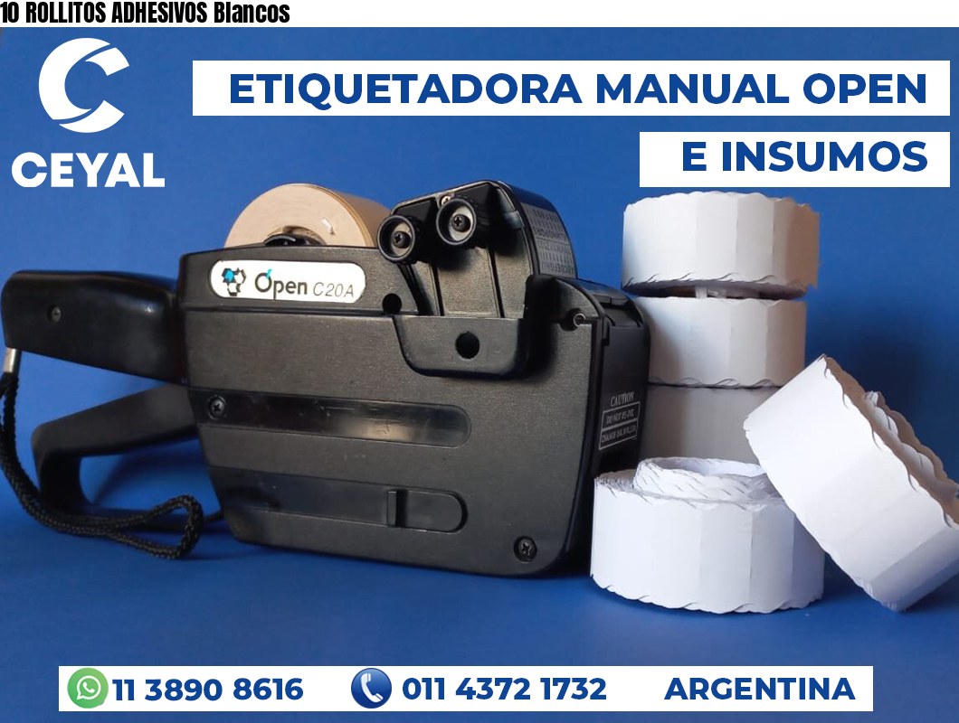 10 ROLLITOS ADHESIVOS Blancos