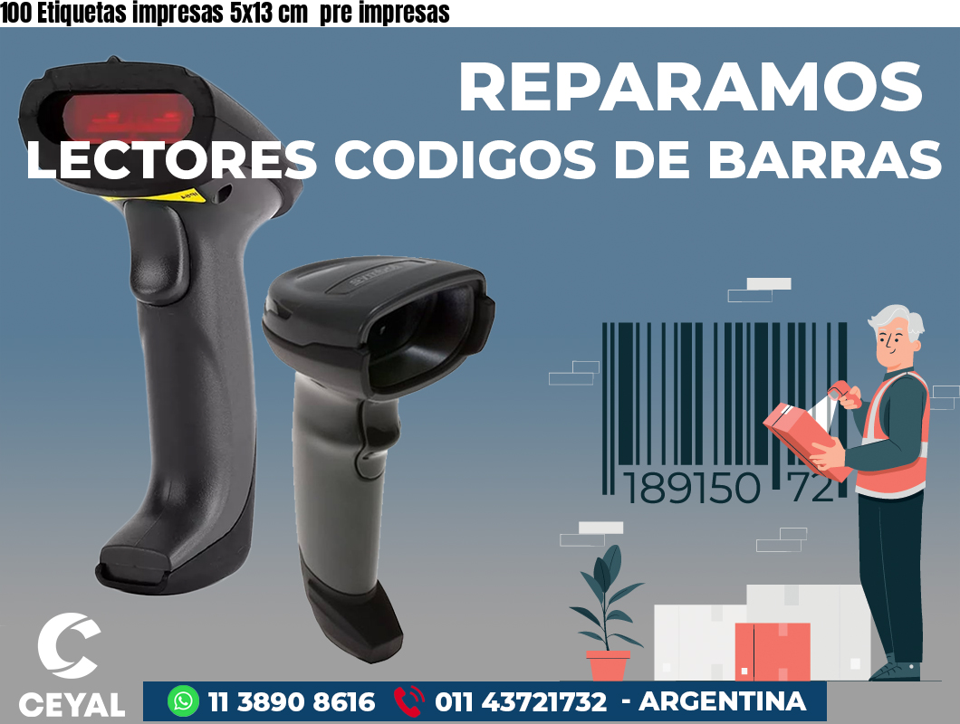100 Etiquetas impresas 5x13 cm  pre impresas
