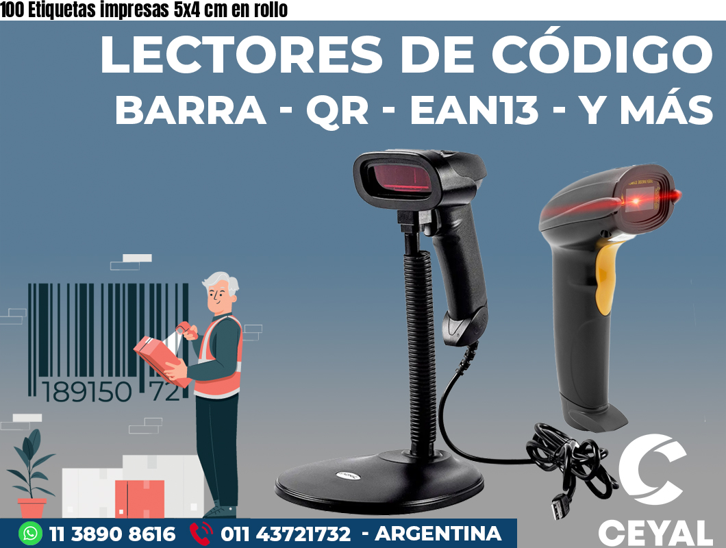 100 Etiquetas impresas 5x4 cm en rollo