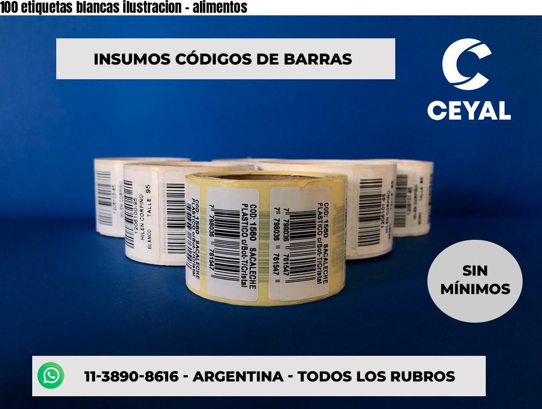 100 etiquetas blancas ilustracion - alimentos