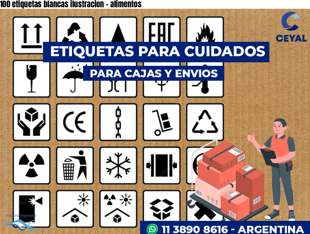 100 etiquetas blancas ilustracion - alimentos
