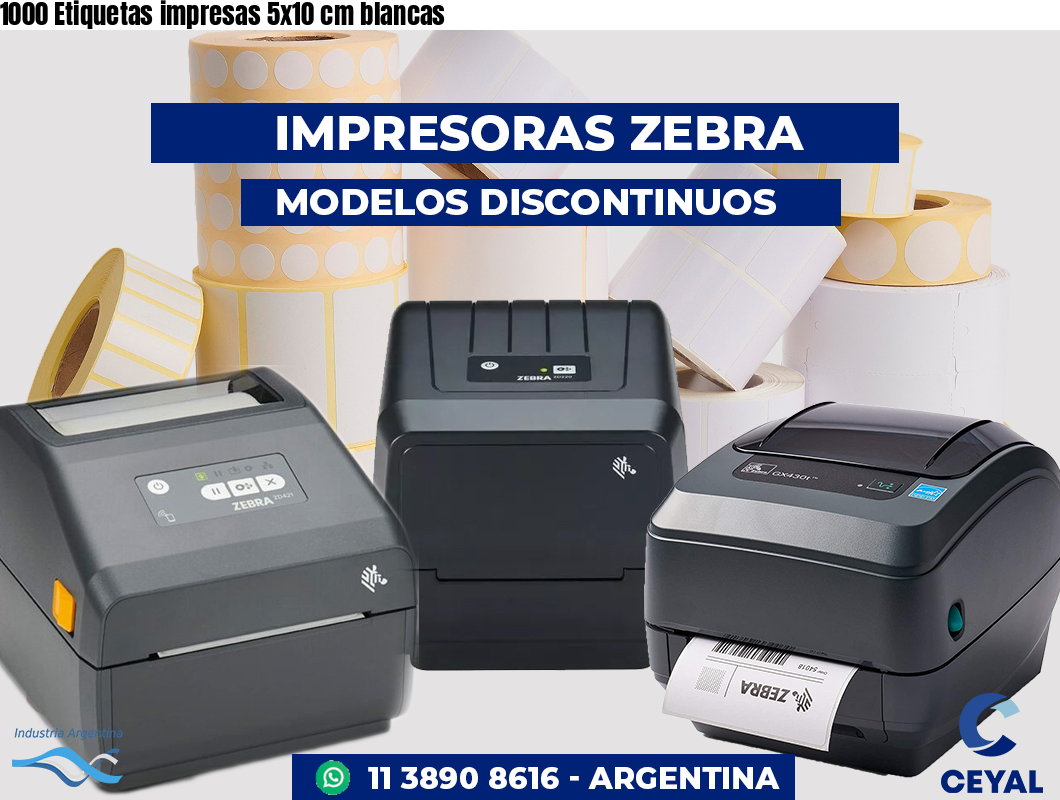 1000 Etiquetas impresas 5x10 cm blancas