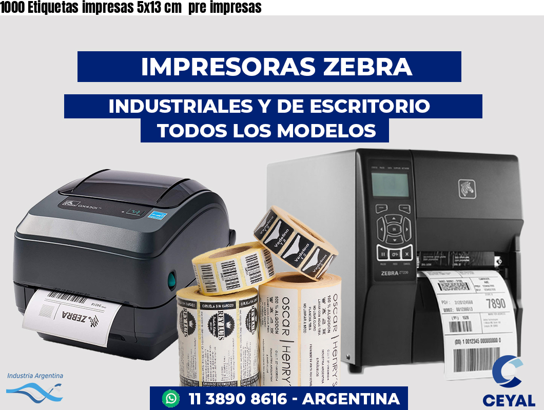 1000 Etiquetas impresas 5x13 cm  pre impresas
