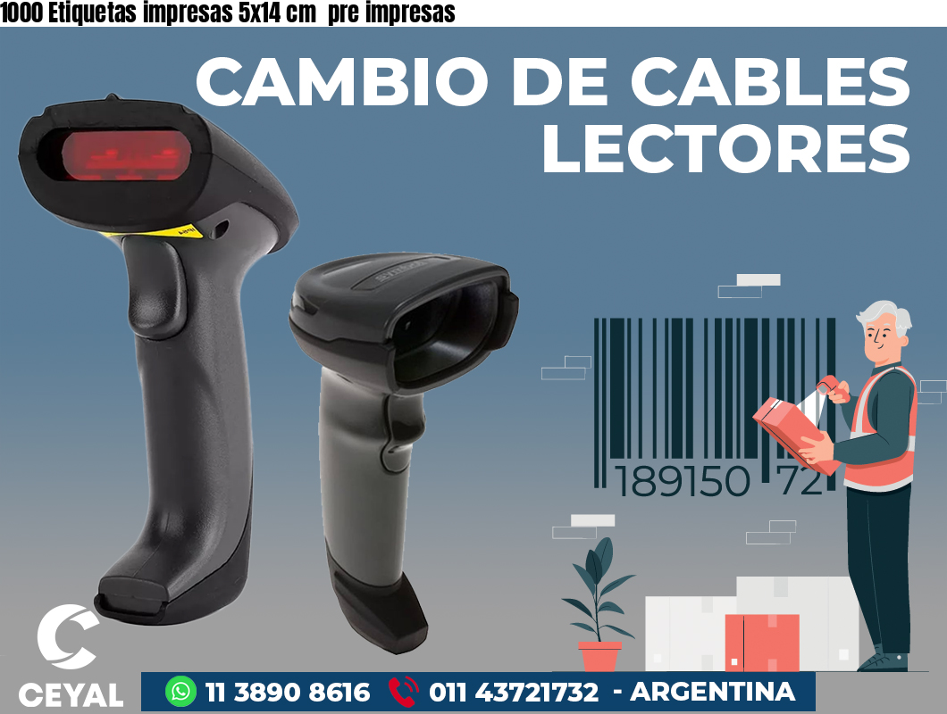 1000 Etiquetas impresas 5x14 cm pre impresas
