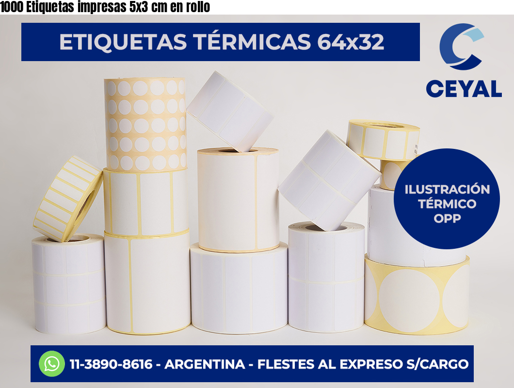 1000 Etiquetas impresas 5×3 cm en rollo