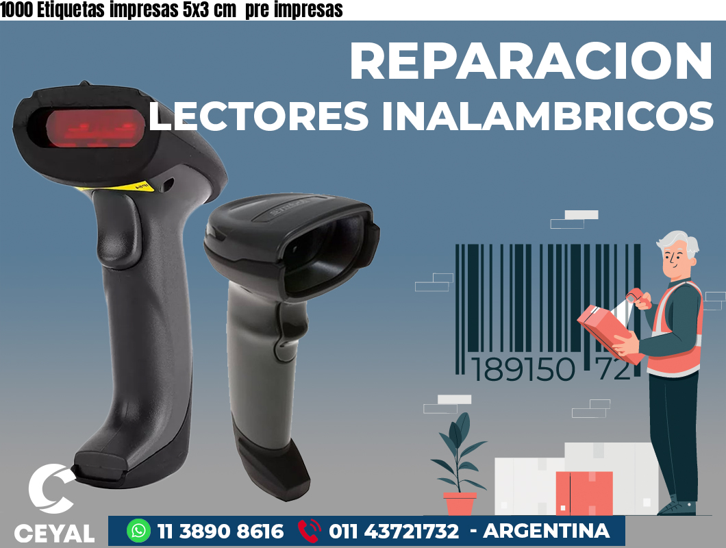 1000 Etiquetas impresas 5x3 cm pre impresas