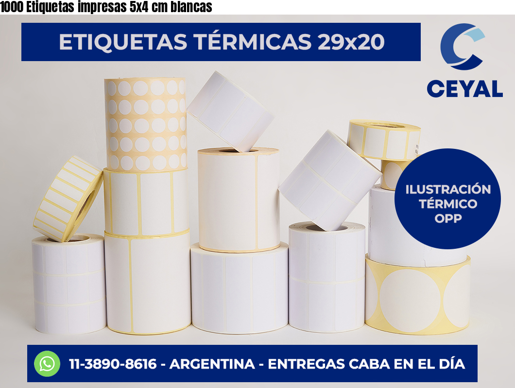 1000 Etiquetas impresas 5×4 cm blancas
