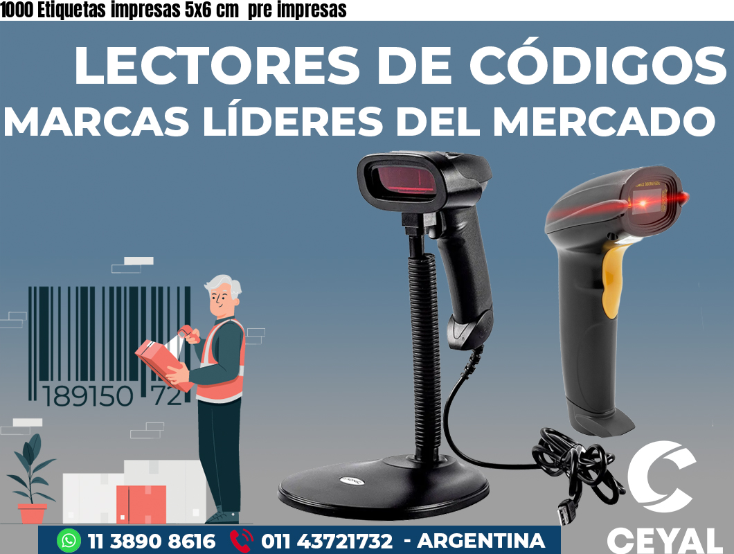 1000 Etiquetas impresas 5x6 cm pre impresas