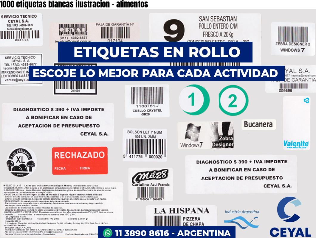1000 etiquetas blancas ilustracion - alimentos