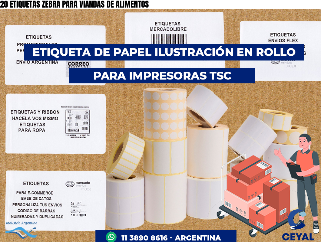 20 ETIQUETAS ZEBRA PARA VIANDAS DE ALIMENTOS
